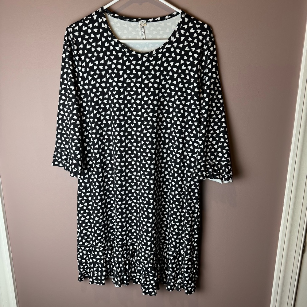 Lulu B Dress Heart Print 3/4 Sleeve Stretch Nylon Black White M - Picture 2 of 9